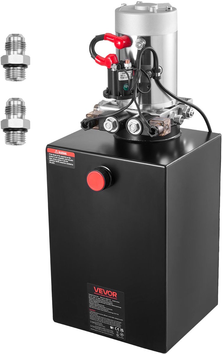 VEVOR 20 Qt Hydraulische Krachtbron, Dubbelwerkende Kipperaanhangerpomp, Maximale Openingsdruk 22 Mpa en Debiet 3,4 L/Min, 12 V DC Hydraulische Pomp met Metalen Reservoir voor Kipperaanhangers, Zwart