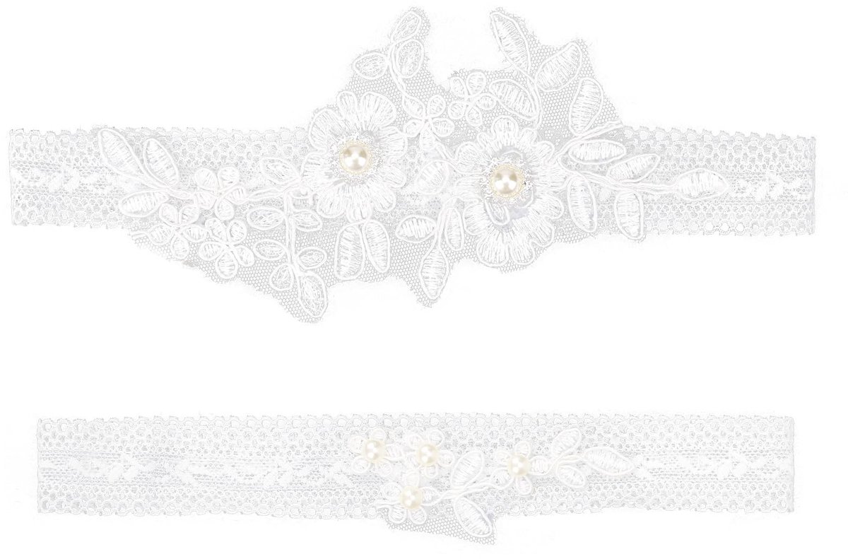 Elegante Bruids Garter in Wit met Bloemenpatroon - Perfect Accessoire voor je Huwelijk