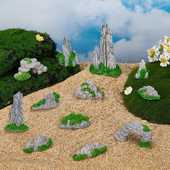 12 Stuks Kleine Tuinornamenten van Hars - Mini Zen Tuin Decoratie voor Bonsai, Aquarium en Tafelopstelling — afbeelding 3