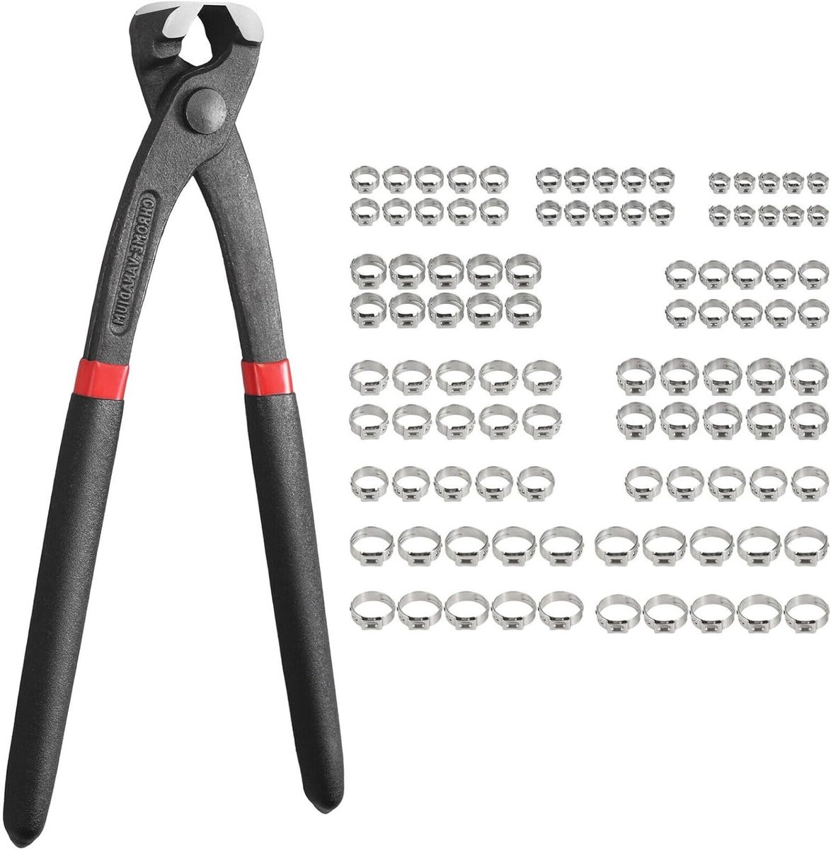 Complete Set van 100 RVS Slangklemmen met Pliers en Crimpgereedschap voor Diverse Toepassingen