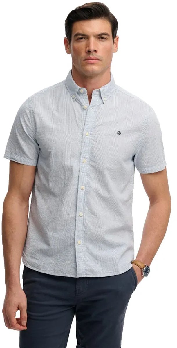 Superdry Classic Seersucker Overhemd Met Korte Mouwen XL Man Blauw