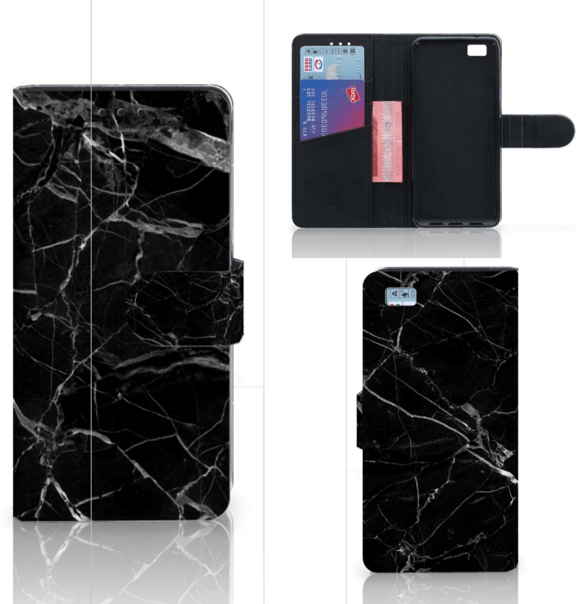 Huawei Ascend P8 Lite Bookcase Marmer Zwart - Origineel Cadeau Vader