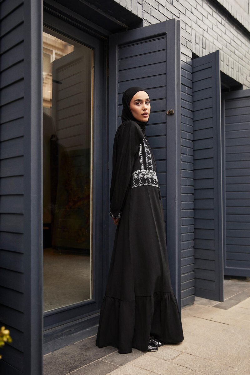 Touché Privé - Geborduurde jurk met natuurlijke textuur - Zwart - Dames