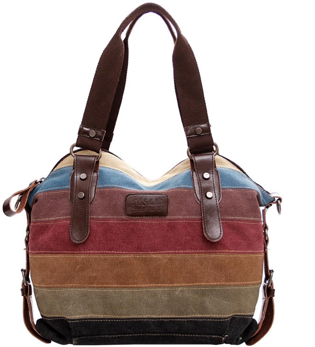 Kleurrijke Regenboog Gestreepte Canvas Tas - Dames Handtas & Schoudertas