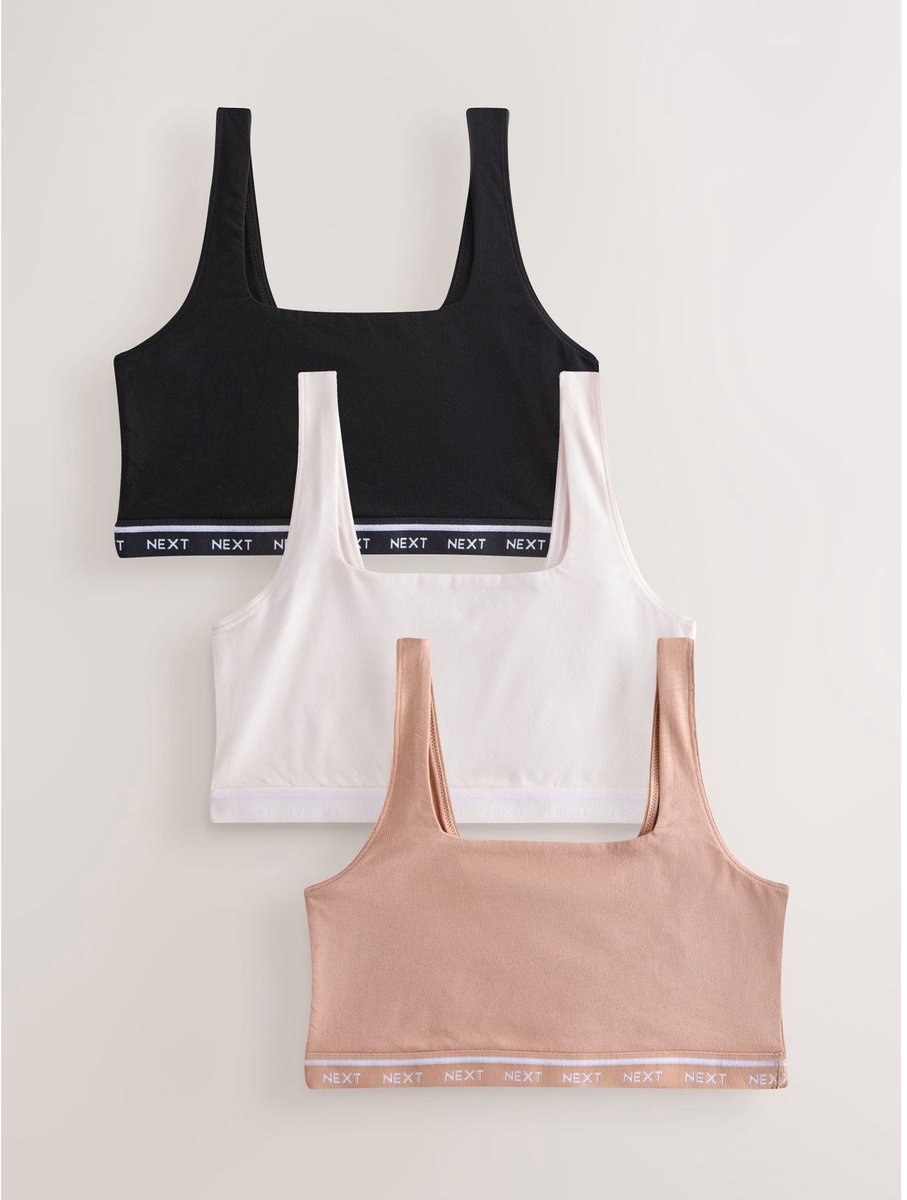 Next Dames - Set van 3 korte Ultimate Comfort tops met veel katoen - Zwart Black/Cream/Praline Nude