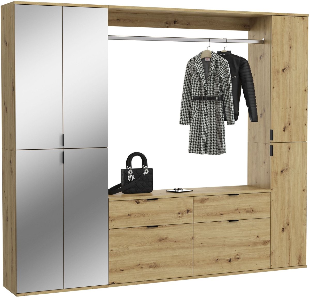 Kledingkast Projekt X Emob - Artisan Oak - 212x193x34cm - Spiegeldeuren