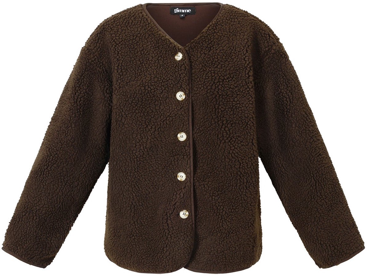Teddy jas dames van zacht polyester - loose fit winterjas met lange mouwen