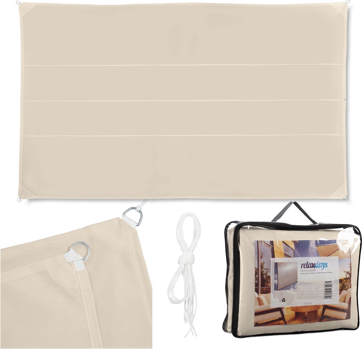 schaduwdoek rechthoekig - 4 x 6 m - waterafstotend - uv-bestendig - beige