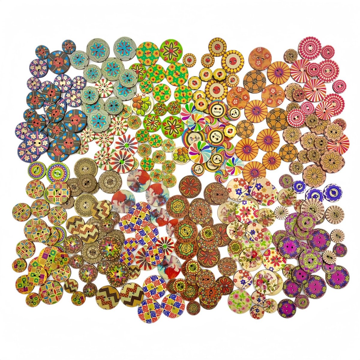Assortiment van 300 Vintage Ronde Houten Knopen voor Breien, Handwerken en DIY Decoratie in 3 Maten