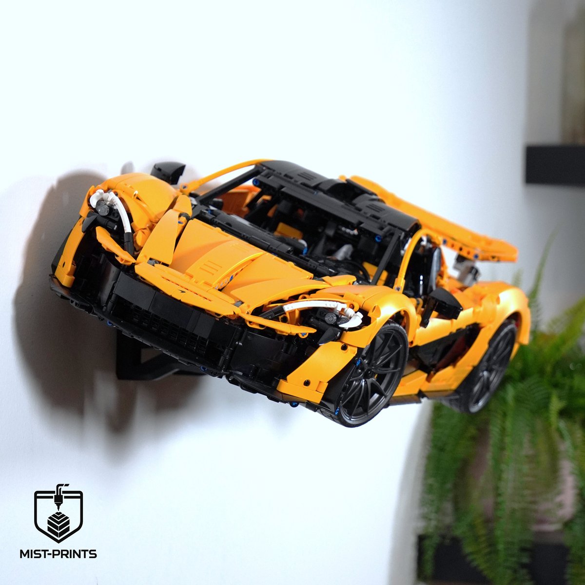 Mist-Prints - Wandbeugel voor bouwset 42172 - Muurhouder voor hypercar model - Zwart - 3D-geprint
