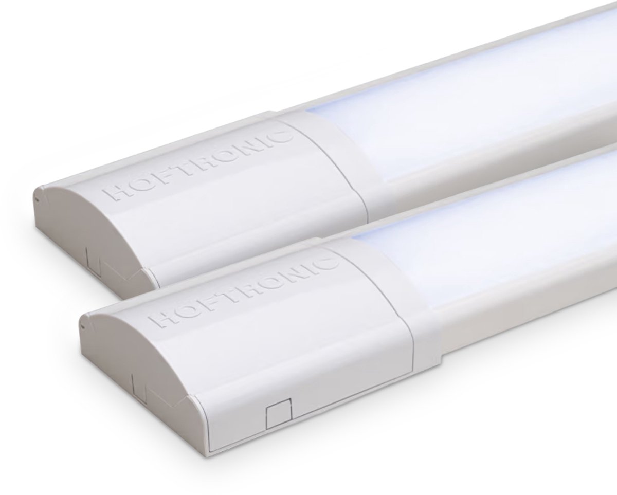 HOFTRONIC – Set van 2 LED batten 60cm – 18 Watt – 2520 lumen – Daglicht wit 6500K – Flikkervrij – Koppelbaar – Polycarbonaat – IP20 – 230V – Onderbouwverlichting