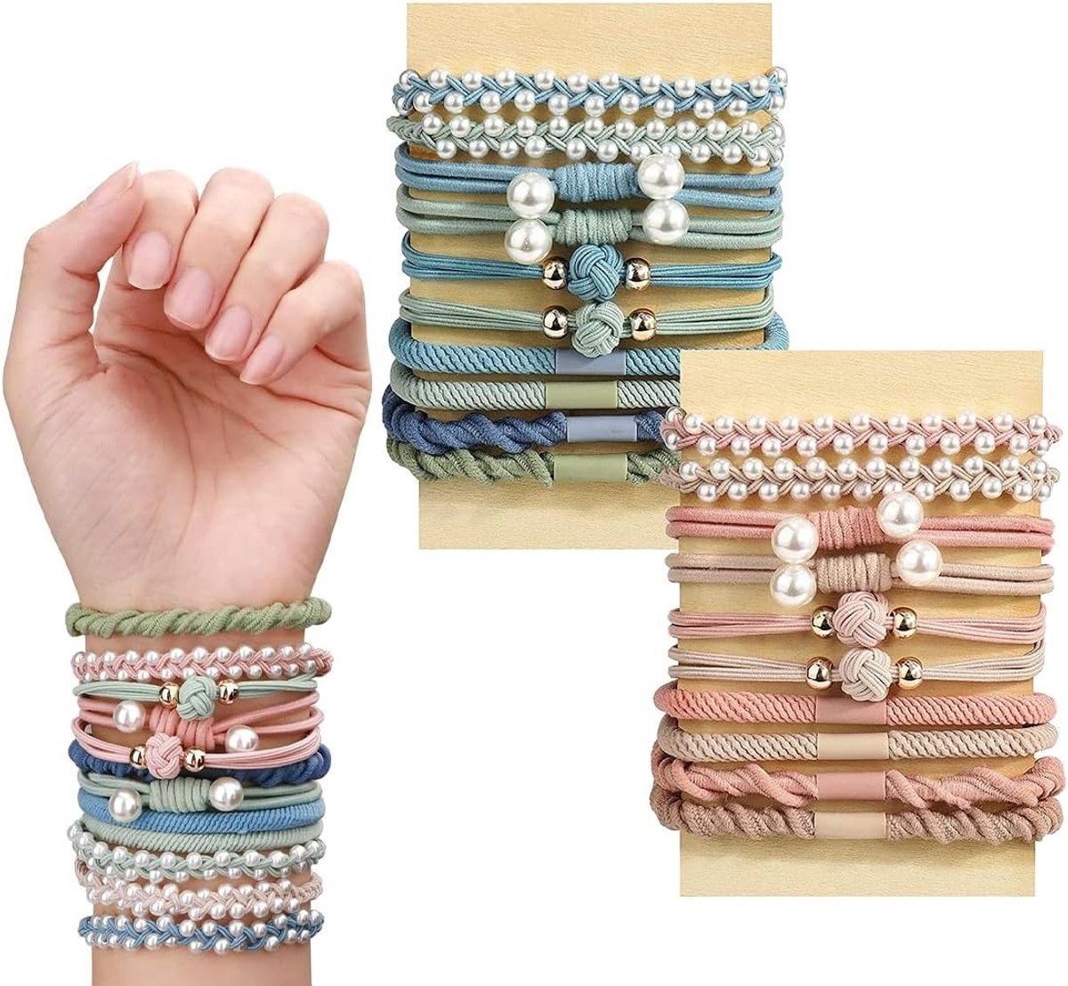 20 Stuks Boho Haaraccessoires, Elastische Haargummis en Nylon Armbanden voor Dames en Meisjes met Dik, Dun of Lang Haar
