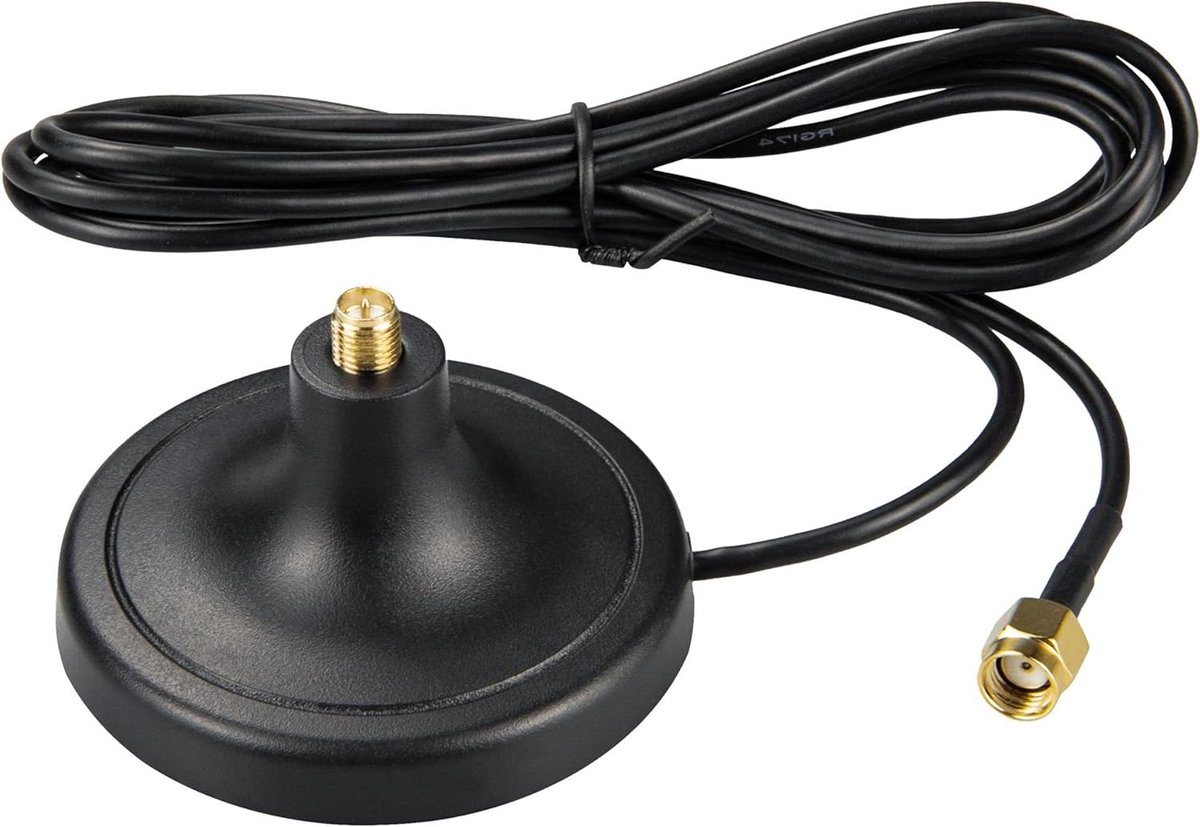 Antenne Verlenging Kabel - Coaxkabel Adapter - Signaal Versterken - Magnetische Zuignap Mount - 1.6M RG174 - Zwart
