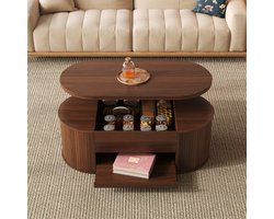 MODENUIT Salontafel - Verstelbaar Tafelblad Met Opbergruimte - Voor Woonkamer - MDF Walnootkleur - 110x55,5x40 cm