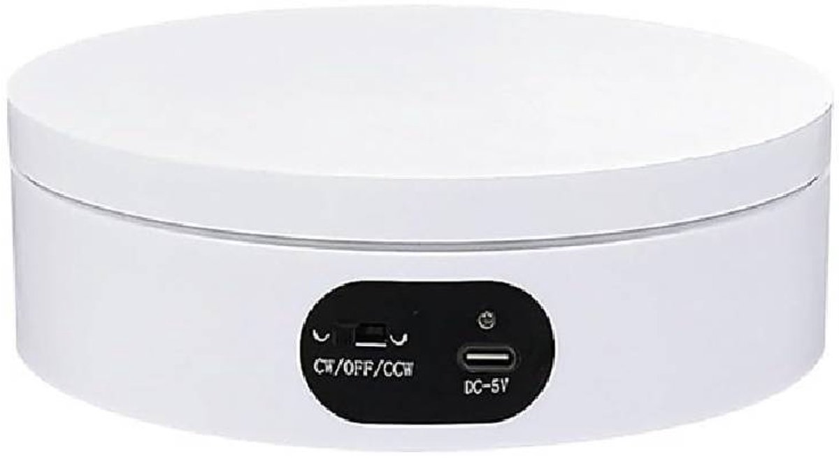 Draaibare displaystandaard - 360° gemotoriseerd draaiplatform - Draaitafel - Draagvermogen 5 kg - Diameter 12 cm - Stille draaibare displayvoet voor sieraden en horloges (wit)