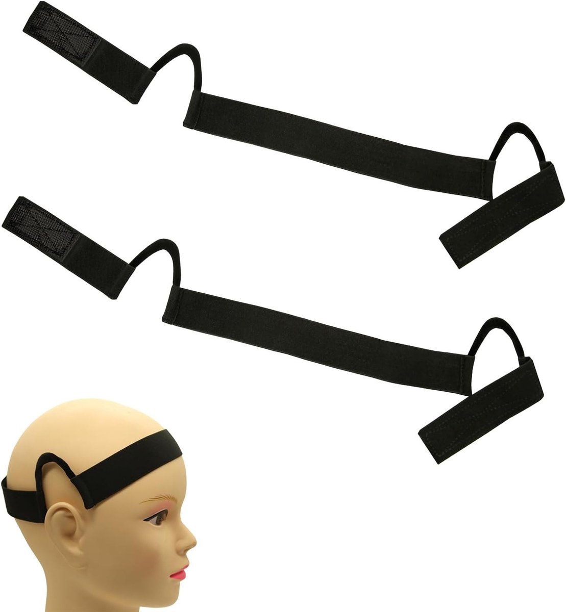 Dubbelzijdige fluwelen C-vormige pijnloze pruikband voor comfortabele styling - Zwart