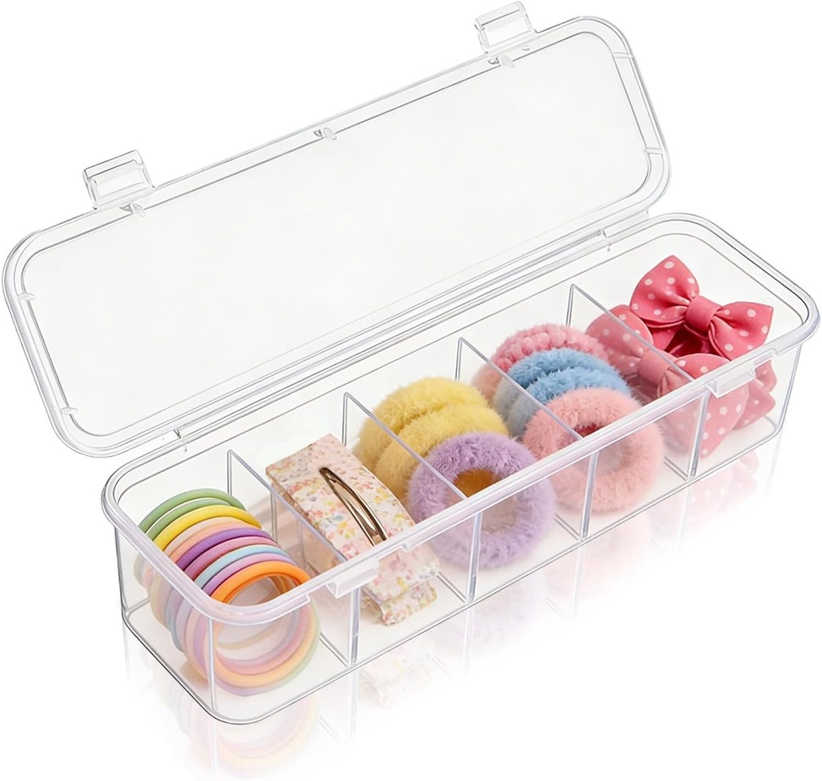 Multifunctionele Transparante Haaraccessoires Organizer met 5 Compartimenten voor Haarjuwelen en Haarspelden, Ideaal voor Badkamer en Kledingkast