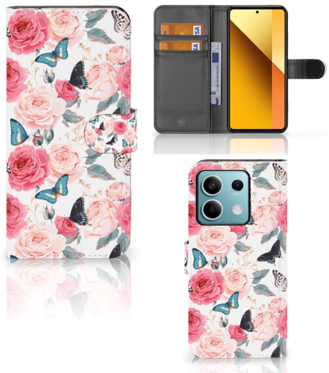 Xiaomi Redmi Note 13 5G Hoesje Butterfly Roses