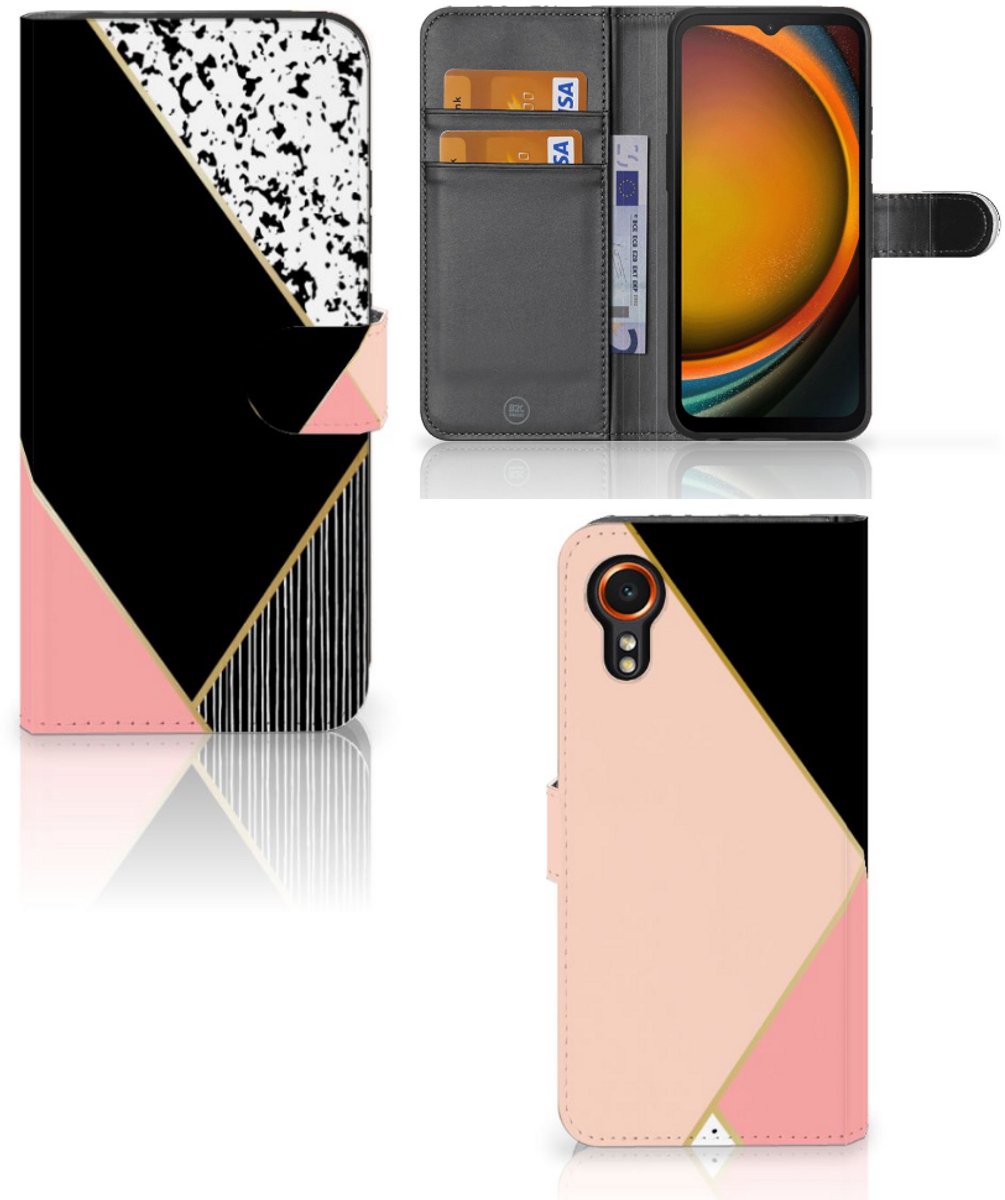 Samsung Galaxy Xcover 7 Book Case Zwart Roze Vormen
