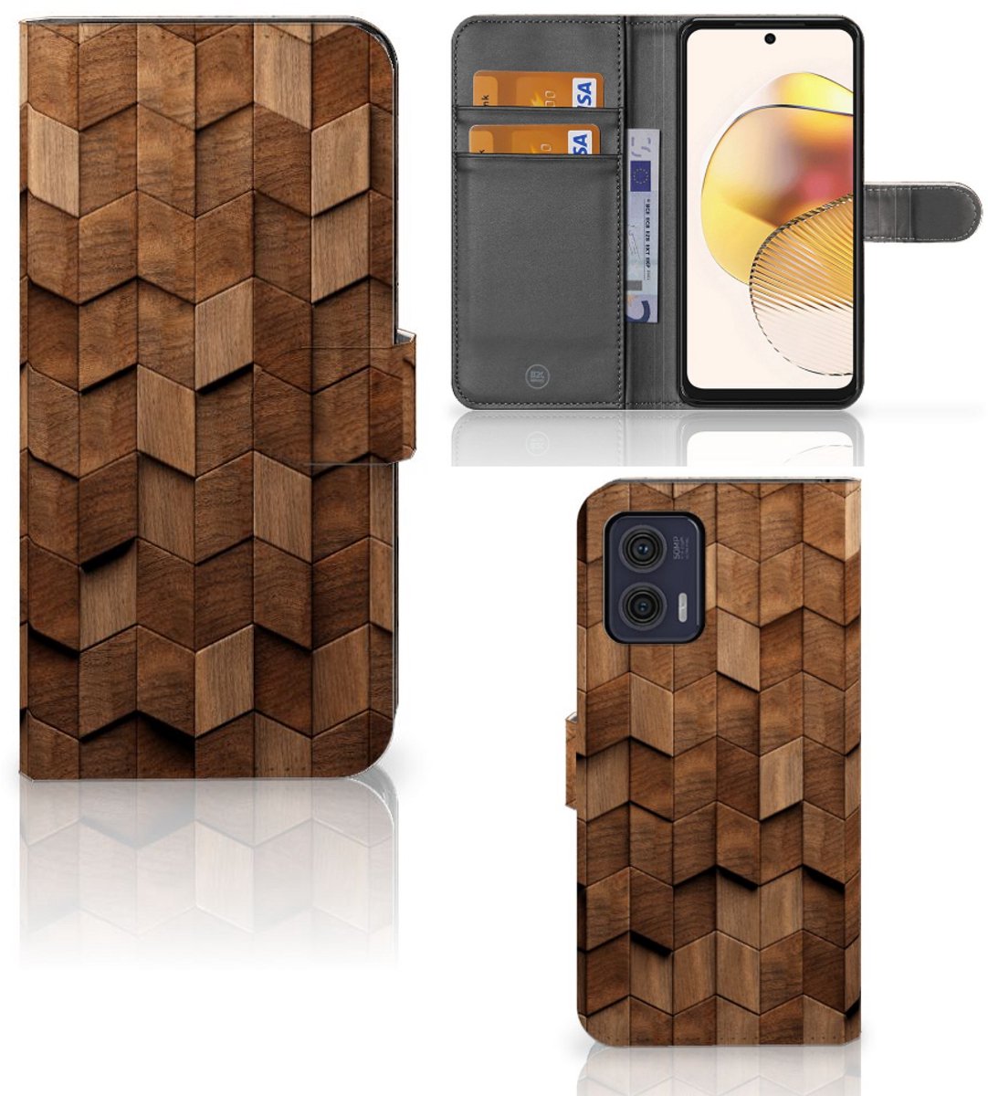 Book Style Case voor Motorola Moto G73 Wooden Cubes