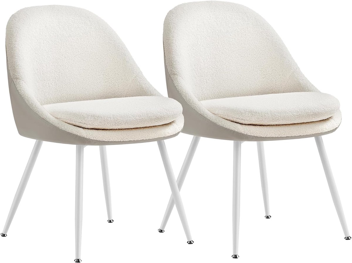 VASAGLE - Set van 2 eetkamerstoelen / keukenstoelen - maximaal draagvermogen 120 kg - kussen met 5,5 cm dik - crèmewit / wolkenwit