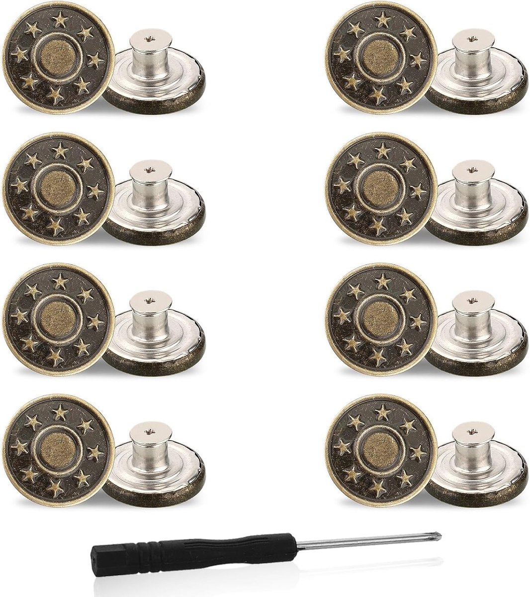 8 Stuks 17 mm Verstelbare Vervangknopen, Geen Naaien Nodig, Verwijderbare Metalen Knopen voor Jeans, Reparatie en Accessoires voor Cowboy Kleding en Jassen