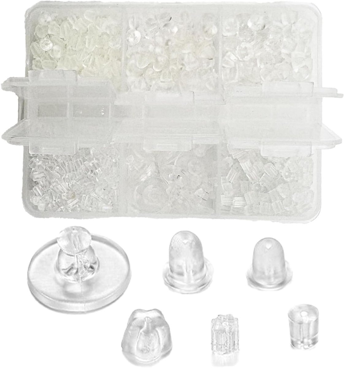 800 Stuks Silicone Oorbellen Steunen, Transparante Zachte Achtergrond, 8 Stijlen, Zachte Oorkappen voor DIY Sieraden, Inclusief Opbergdoos, Perfect voor Vrouwen