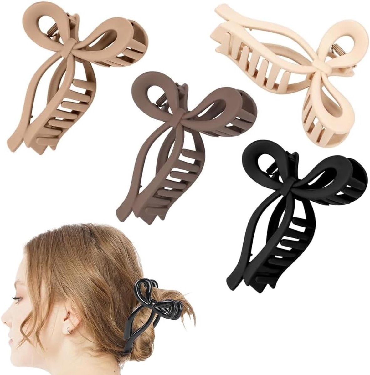 Set van 4 hoogwaardige en duurzame haarclips met strik, antislip haaraccessoires voor vrouwen en meisjes, perfect voor elke gelegenheid en stijl.
