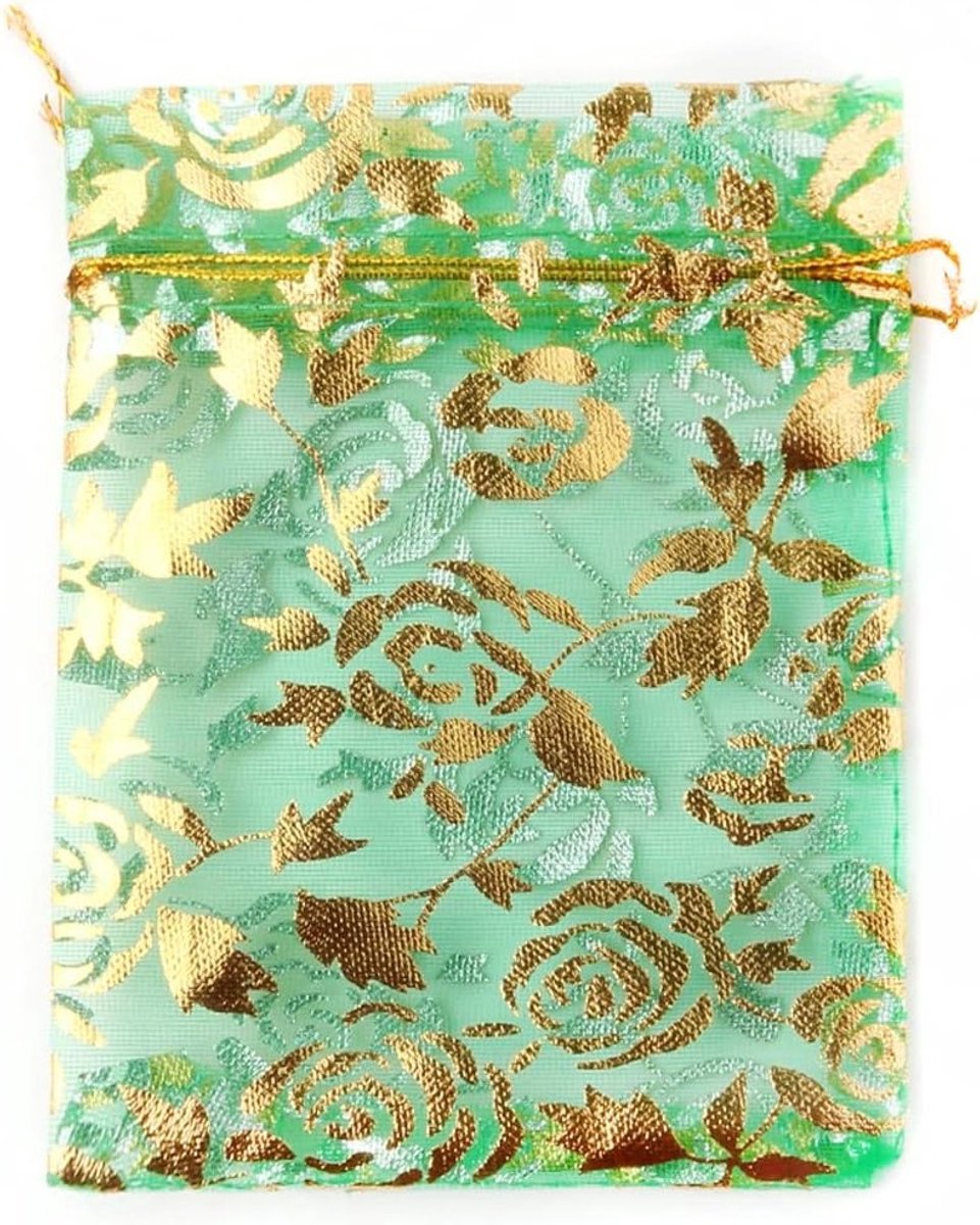 Organza zakjes 7 x 9 cm met trekkoord voor sieraden, cadeaus en bruiloften - 100 stuks in groen voor feestjes en kerstdecoratie