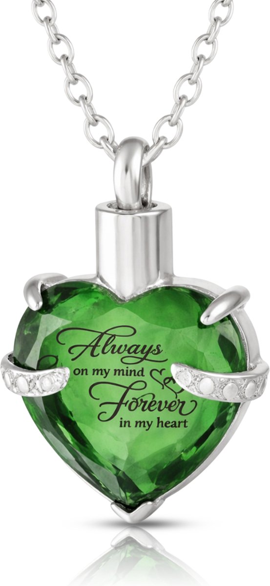 Akerz Mini urn ketting hart licht groen – As hanger – Herinneringssieraad – Always in my heart – RVS