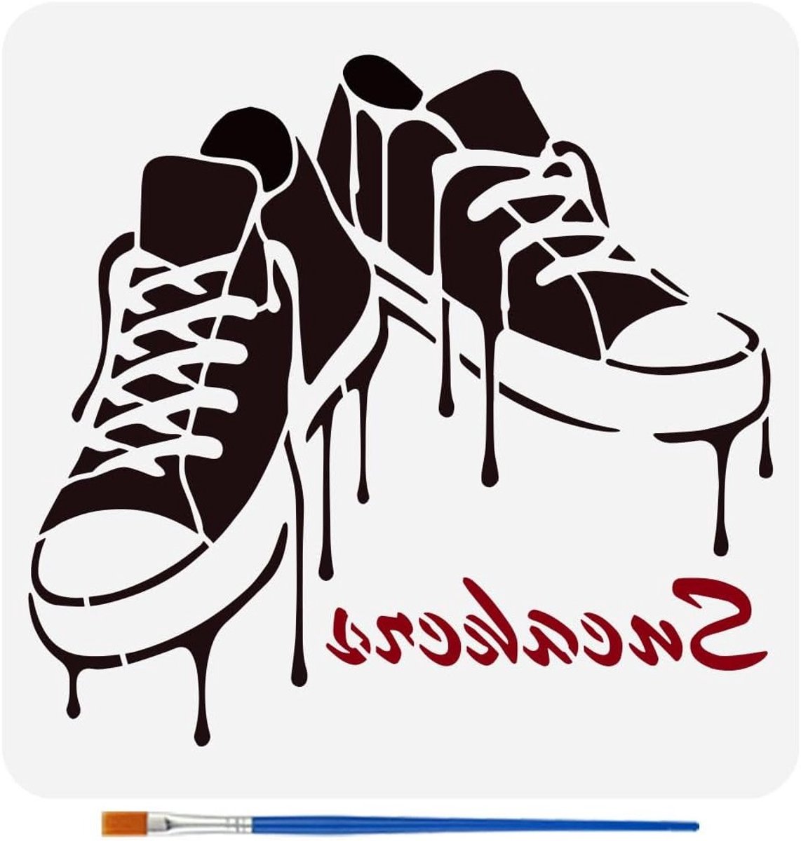 Graffiti Schoenen Sjablonen met Borstel 30x30cm Herbruikbare Sneakers Patroon Sjablonen voor Decoratie van Houten Muren, Textiel en Meubels
