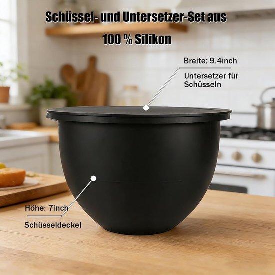 Siliconen kom inzetstuk - Keukenmachine accessoires - Bakken en mengen - Voedselveilig en hittebestendig - 2-delig - Zwart — afbeelding 3