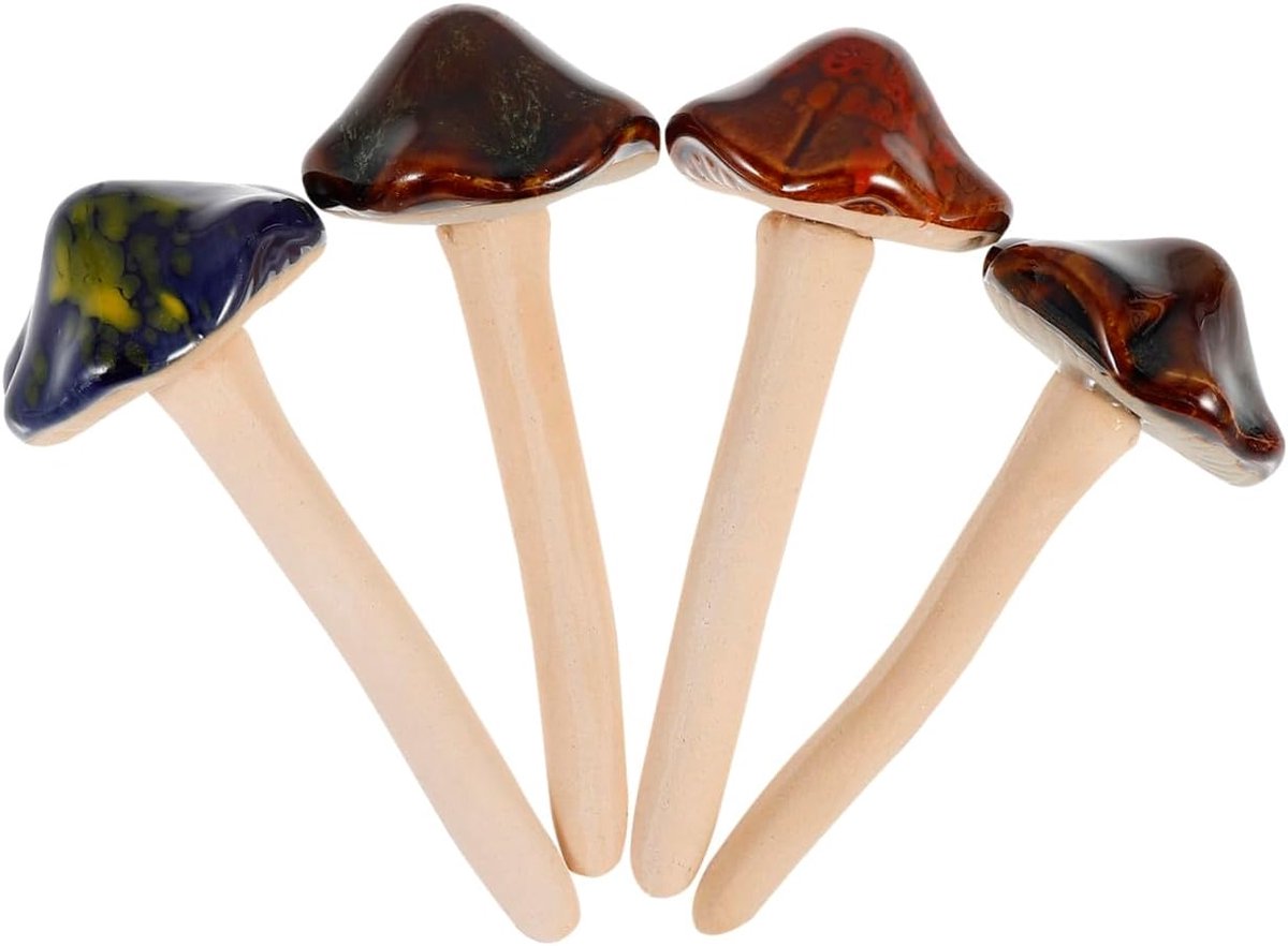 Keramische Tuinpaddestoelen - Aardewerk Decoratie - Tuin Aankleden - Realistisch Ontwerp - 4 Stuks - Kleurrijk