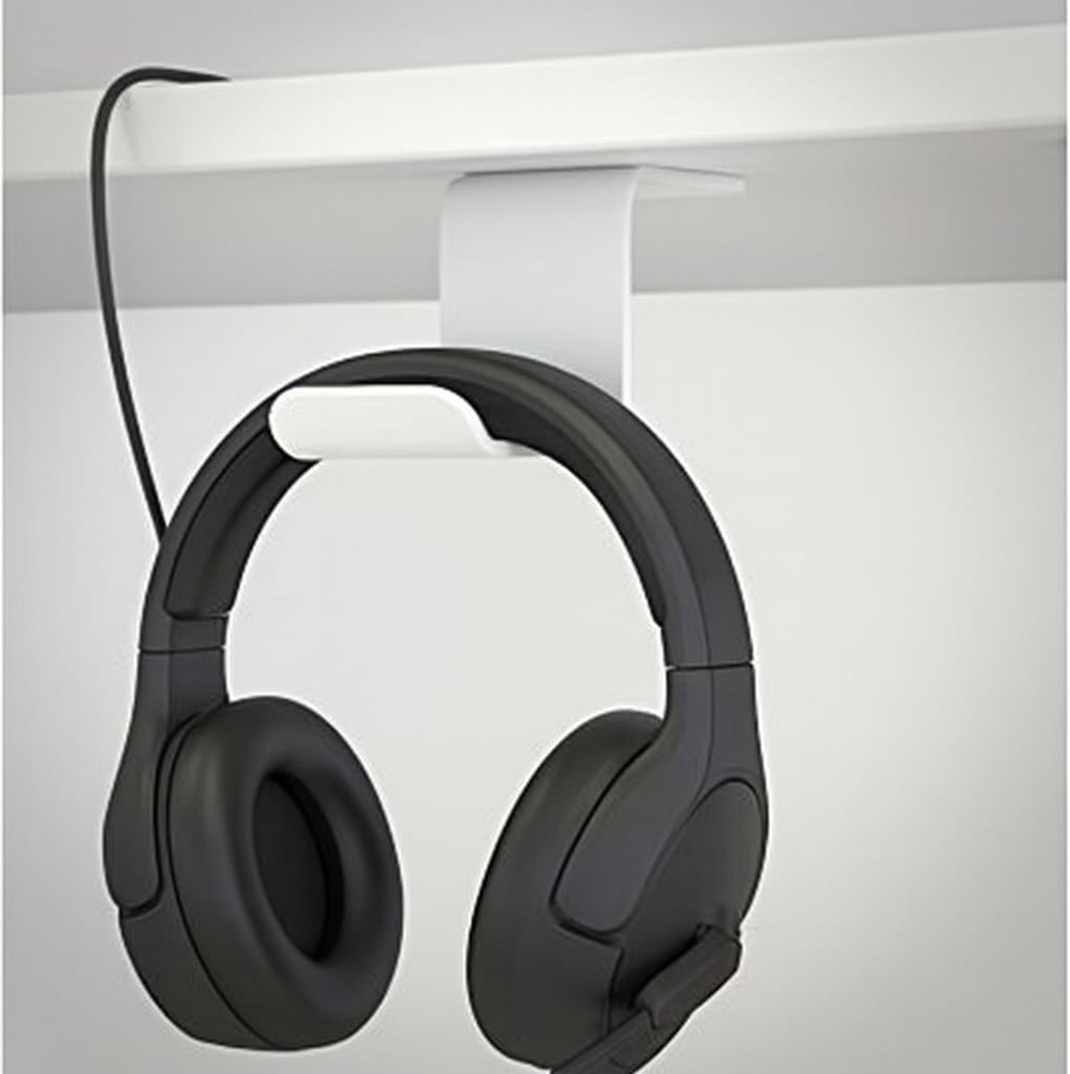 Koptelefoon Houder - Headset Ophangsysteem - Onder Bureau - Slank Aluminium Ontwerp - 12 x 6 x 5 cm - Wit
