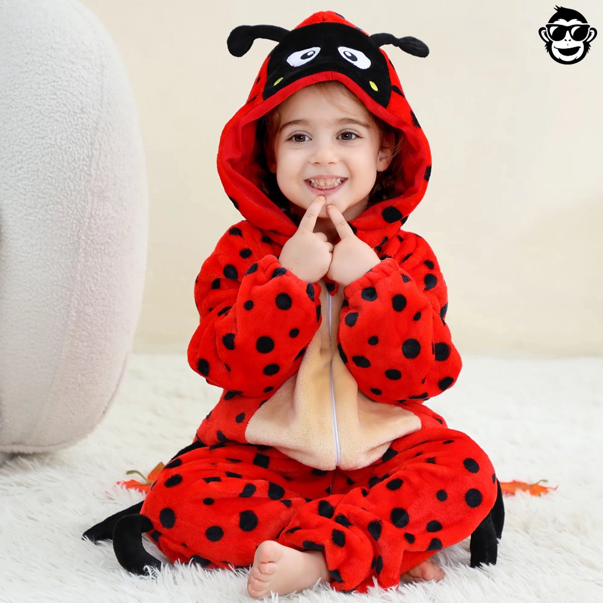 BoefieBoef Dieren Baby Onesie Peuter Pyjama Kinderen 6 maanden - 2 jaar – Lieveheerstbeestje – Verkleedkleding met Luierrits – Carnaval Dierenpak - Halloween en Kraamcadeau Tip – Zacht Flanel - Romper - Boxpak - Jongens - Meisjes - Kruippak - — afbeelding 7
