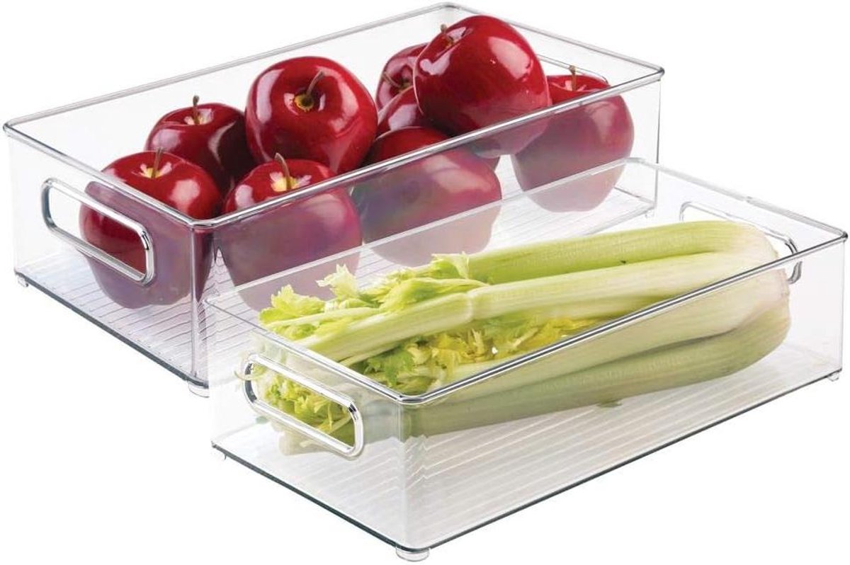 Opbergbak Koelkast - Voorraadbak Vershoudbak - Keuken Organiseren - BPA-vrij Plastic Handvat - 20x37x10 cm - Door-zichtig