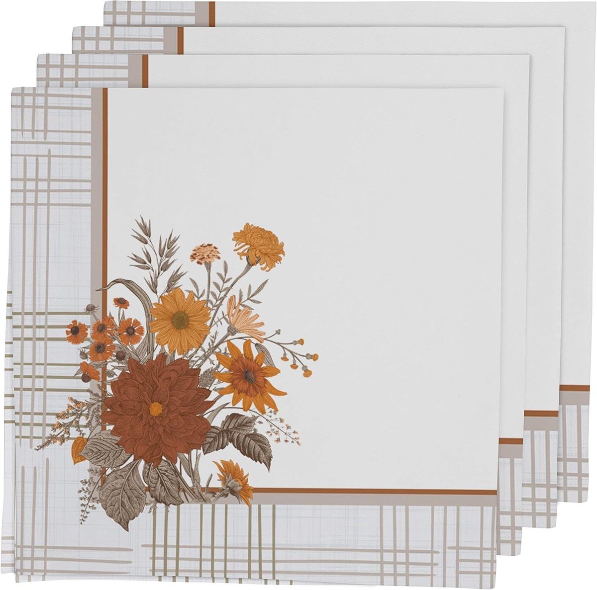 Servetten Bloemenprint - Diner Servetten - Tafeldekken - 100% Katoen - 20x20 Inch - Wit