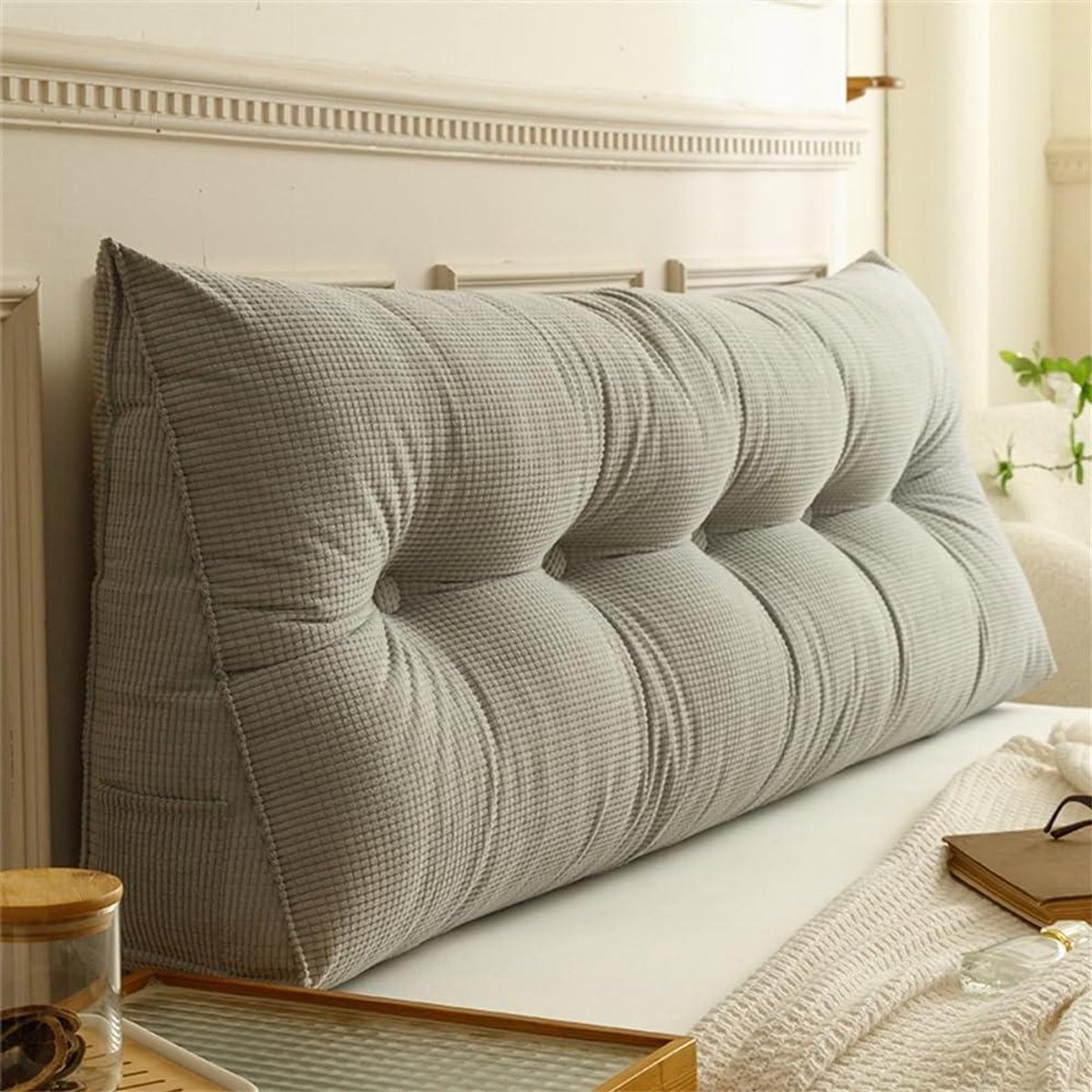 Wigvormig Kussen - Leeskussen Rugsteun - Ontspannen Lezen - Wasbaar Afneembaar - 150x40x12cm - Grijs