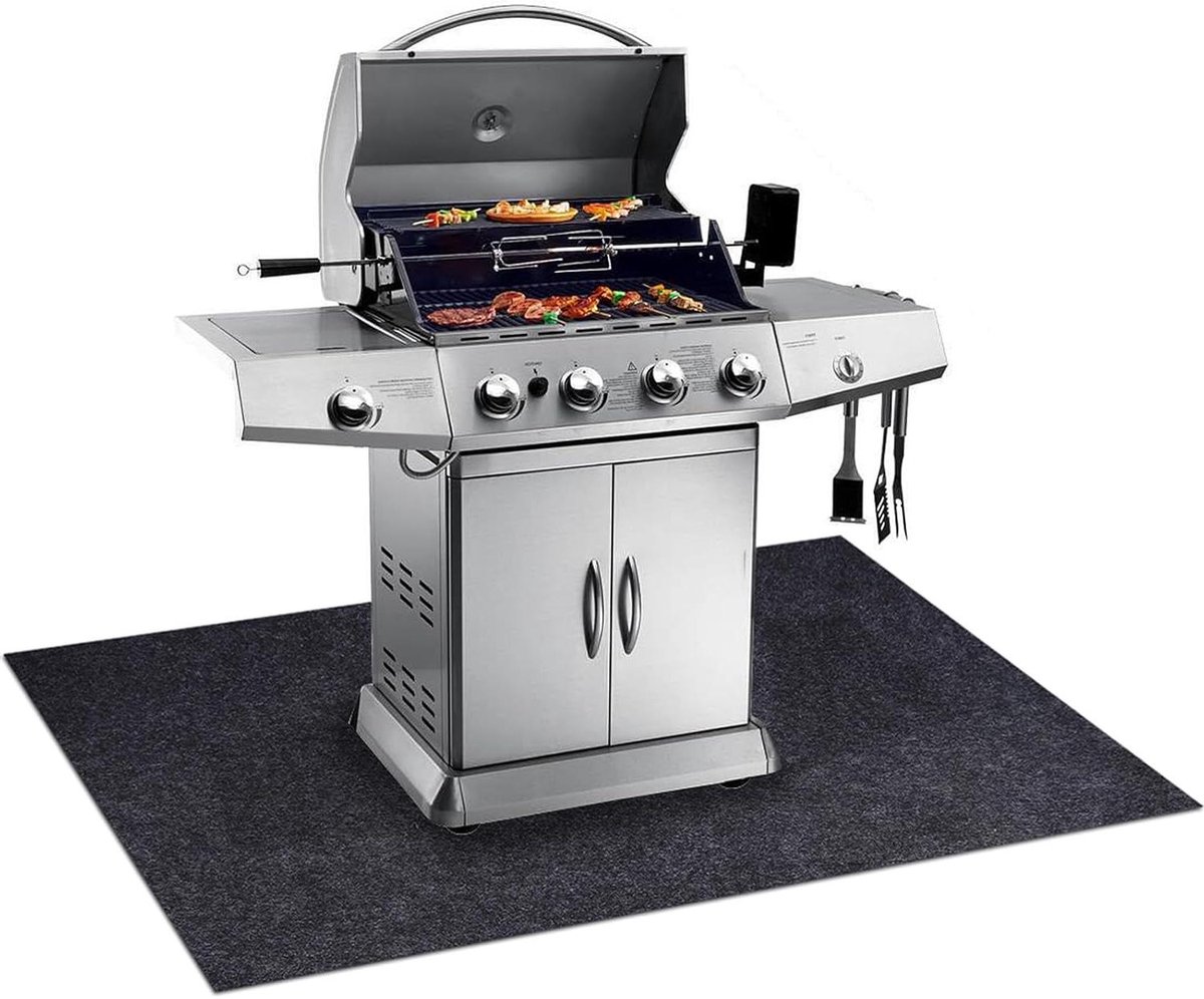 Gas Grill Mat - BBQ Vloermat - Terras Bescherming - Vlamvertragend Antislip - 183x91 cm - Grijs