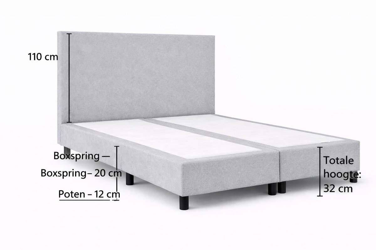Boxspring Ayla Royal - 120x220 Zonder matras - Grijs Glad - Ayla Matrassen - 1 persoons