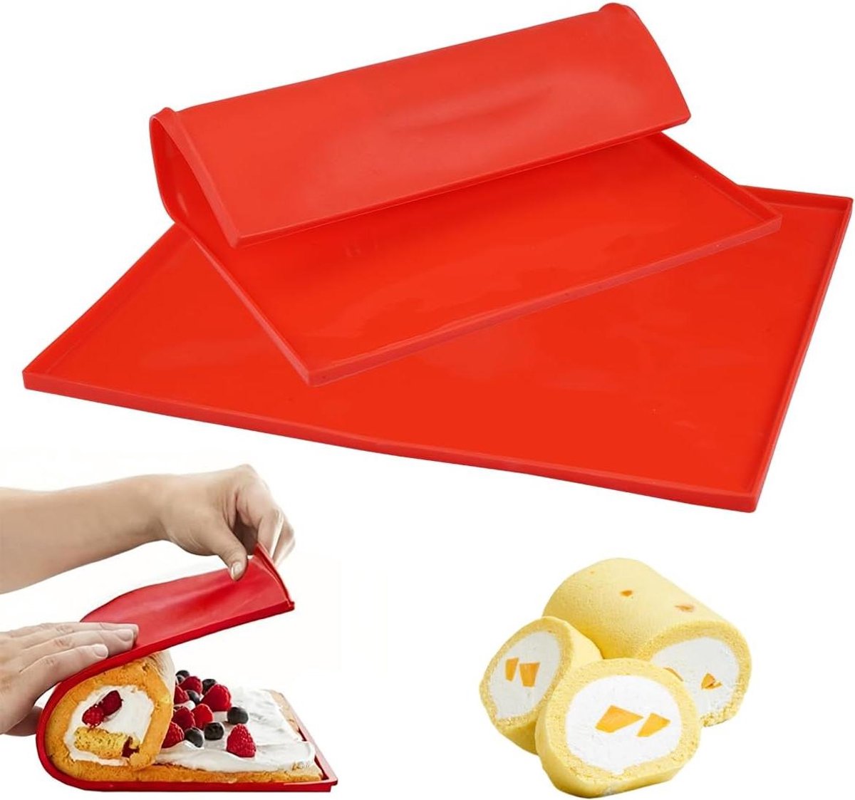 Siliconen Bakmat - Bakplaat Rolmat - Swiss Roll Bakken - Antiaanbaklaag Rand - 31x26 cm - Rood