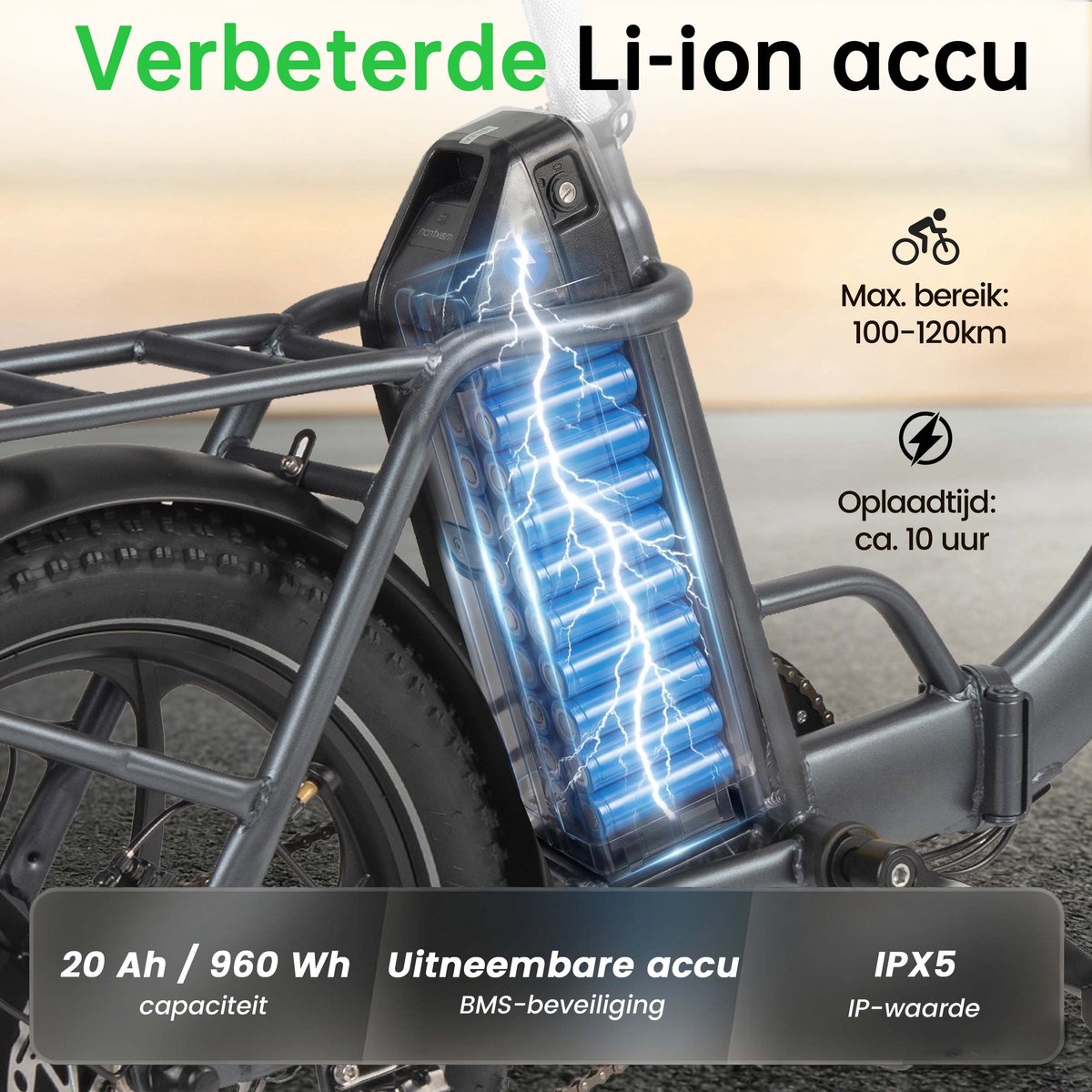 Maxtron MULE Elektrische Fiets – Opvouwbare E-bike – 20×3.0 Inch Banden – 48V 20Ah Accu – Actieradius tot 70 km – Mechanische Schijfremmen – Stadsfiets – Max. Belastbaar 120 kg –Grijs thumbnail 2