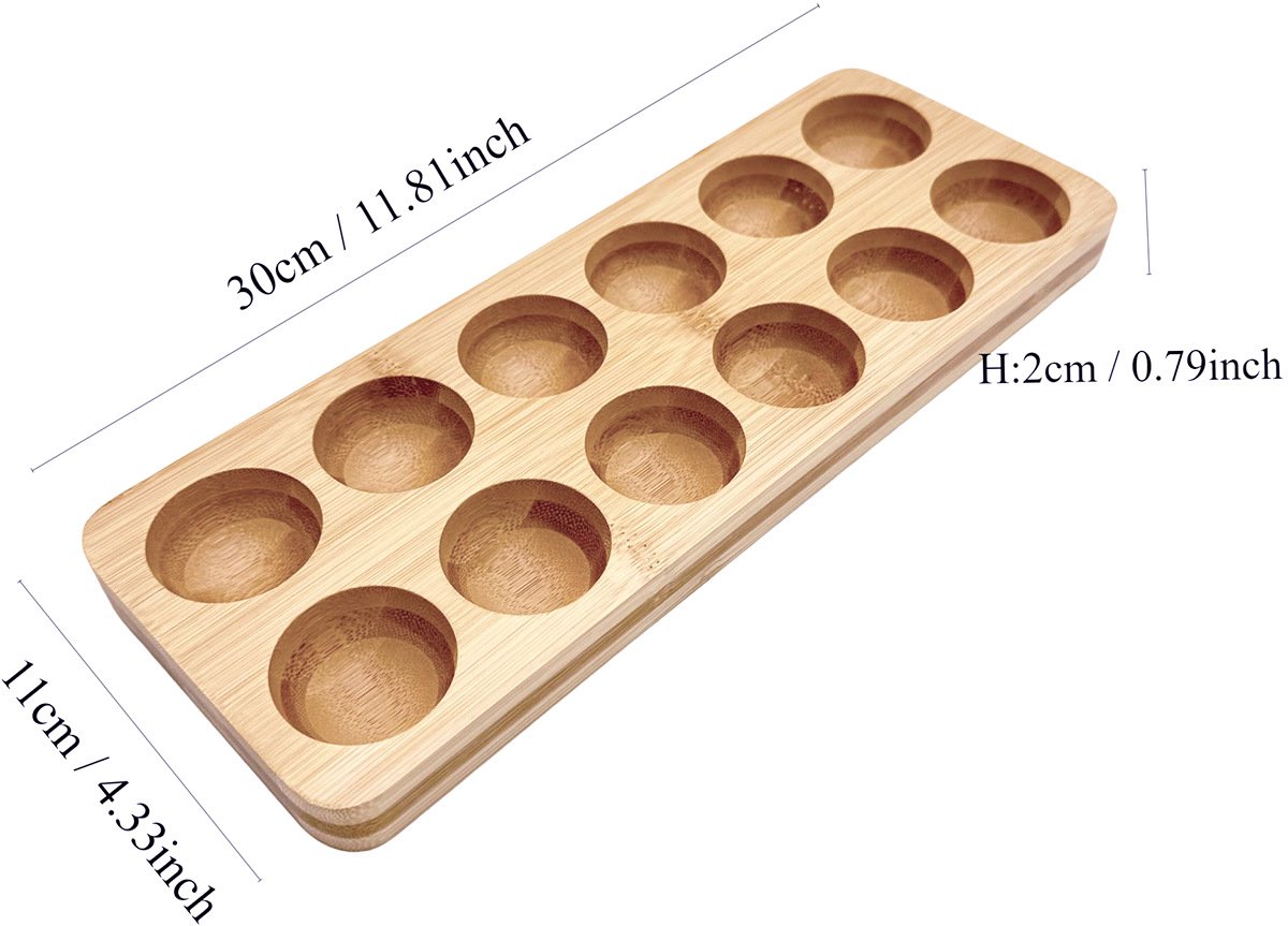 Eieropslagbak, dienblad, eiergleuf, vaste opbergrek, eierrek aanrecht, compacte natuurlijke keuken display-koelkast voor chocolade, sushi, keukenorganisatie, geschikt voor drukke ouders thuisgebruik, bamboe-houten - 12-gats model 2