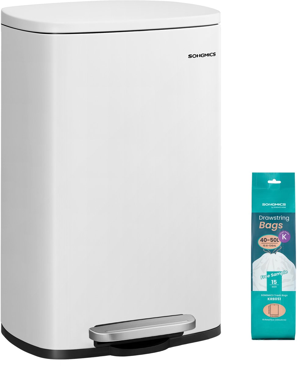 SONGMICS LTB101W01V1 - Vuilnisemmer Pedaalemmer - 50L - Softclose Deksel - Luchtdicht Voor Keuken