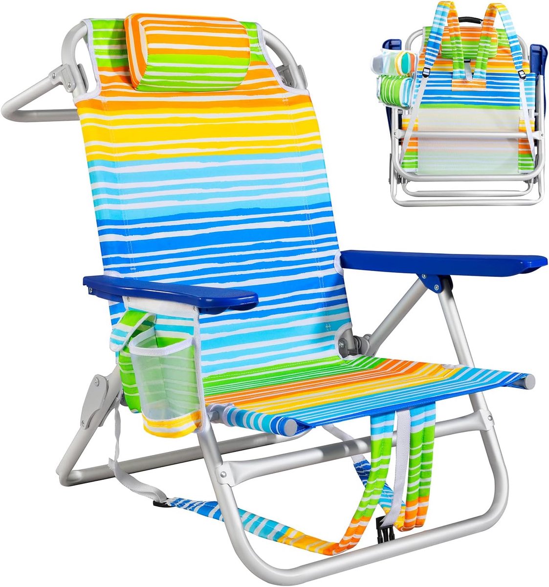 Strandstoel Volwassenen - Campingstoel Loungestoel - Ontspannen Buiten - Opvouwbaar Lichtgewicht - 68.5 x 74 x 14 cm - Gekleurd Gestreept