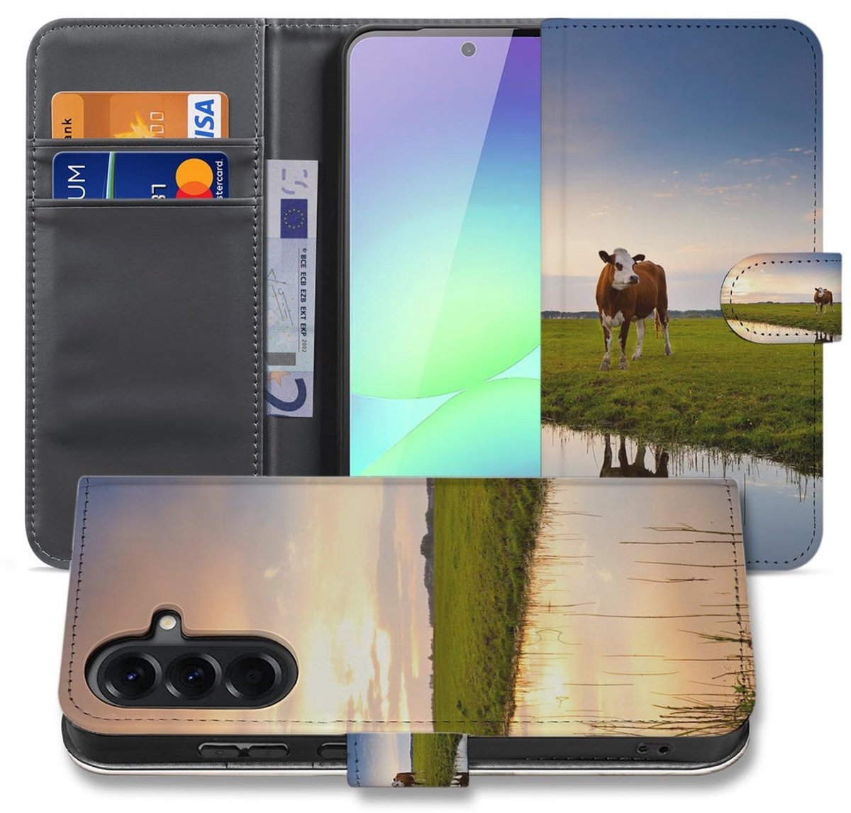 Samsung Galaxy A37 Telefoonhoesje Koeienprint Zwart Wit met Pasjeshouder