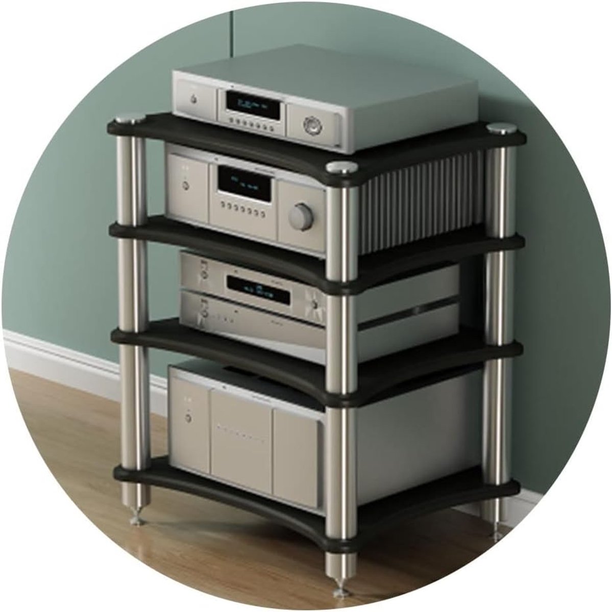AV Rack Systeem - Versterker Kast - Home Entertainment - Stabiel Meerlaags Ontwerp - 60x48x85cm 4 Lagen - Zwart