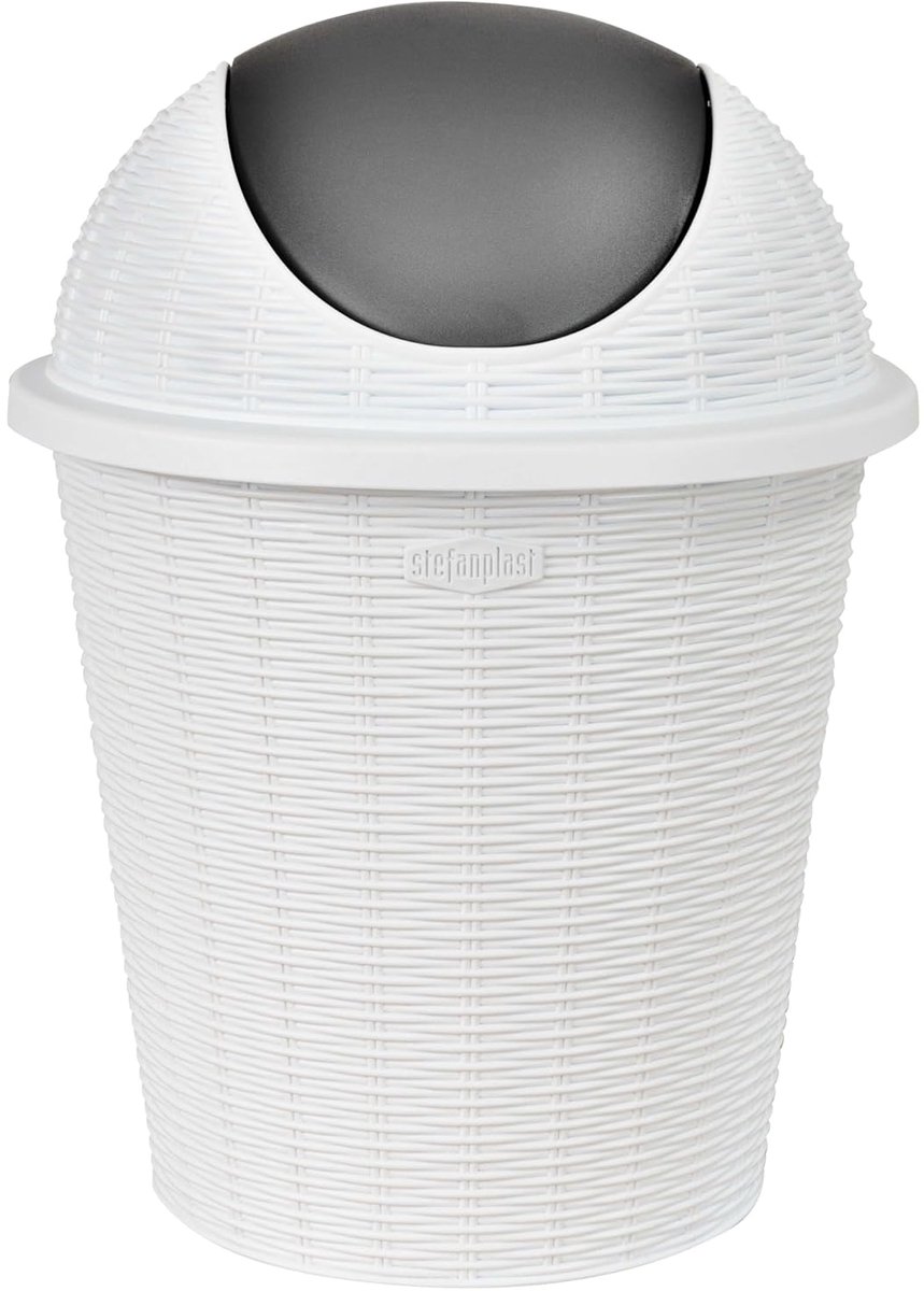 Afvalemmer Rotanlook - Prullenbak Keuken - Badkamer Kantoor - Decoratieve Rotan Optiek - 10 Liter Inhoud - Wit