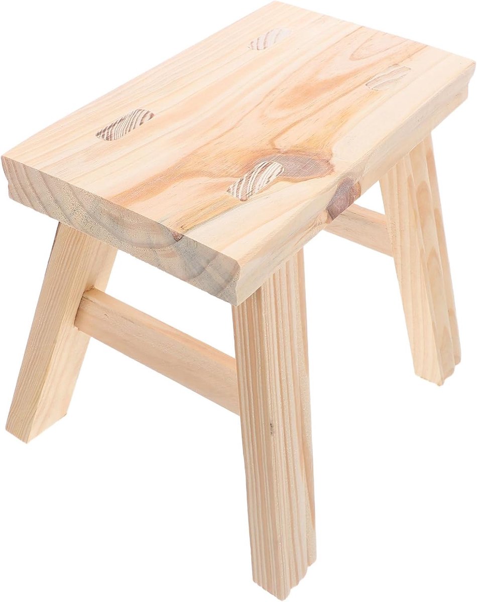Houten Opstapje - Kinderkrukje Voetenbank - Veilig Zelfstandig - Massief Hout Afgeronde Randen - 22x24x21 cm - Beige