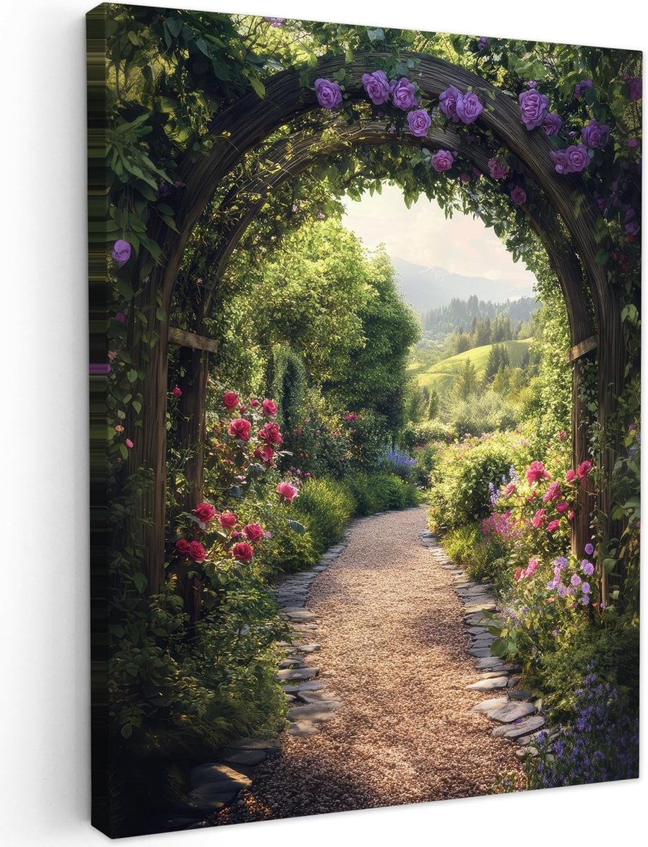 Canvas Schilderij - Wanddecoratie Kunst - Woonkamer Decoratie - Duurzaam FSC Hout - 70x50 cm - Landschap Bloemen